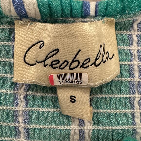 Cleobella Jade Jumpsuit Teal Navy White Striped Off the Shoulder Wide Leg Small - Picture 7 of 13